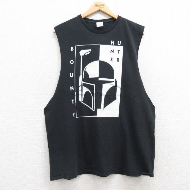 XL★古着 ノースリーブ Tシャツ メンズ スターウォーズ STAR WARS ボバフェット コットン クルーネック 黒 ブラック 25jul19 中古