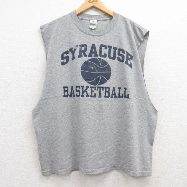 【50%OFF】XL★古着 ノースリーブ ビンテージ Tシャツ メンズ 00年代 00s シラキュース バスケットボール 大きいサイズ クルーネック グレー 霜降り 25jul19 中古