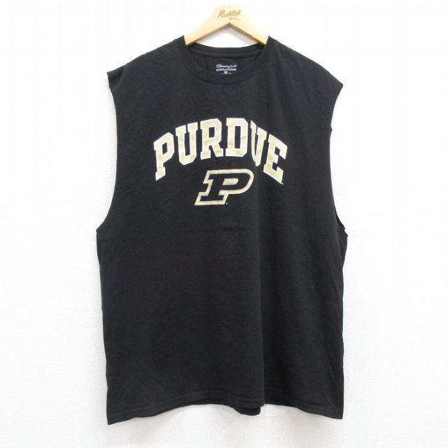 XL★古着 チャンピオン champion ノースリーブ Tシャツ メンズ PURDUE 大きいサイズ コットン クルーネック 黒 ブラック 25jul19 中古