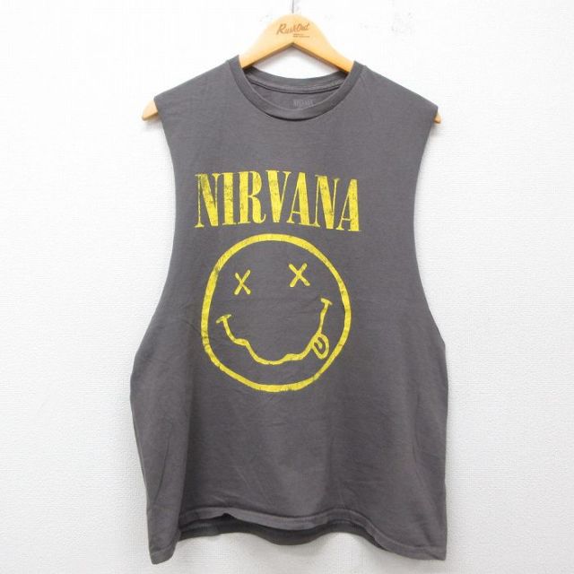 L★古着 ノースリーブ ロック バンド Tシャツ メンズ ニルバーナ ニルヴァーナ コットン クルーネック 濃グレー 【spe】 25jul19 中古