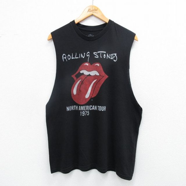XL★古着 ノースリーブ ロック バンド Tシャツ メンズ ローリングストーンズ The Rolling Stones クルーネック 黒 ブラック 25jul19 中古
