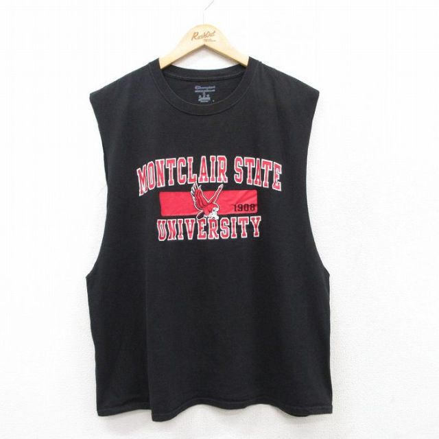 XL★古着 チャンピオン Champion ノースリーブ Tシャツ メンズ MONTCLAIR クルーネック 黒 ブラック 25jul19 中古