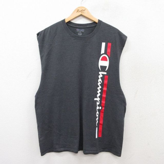 【50%OFF】チャンピオン ノースリーブTシャツ ビッグロゴ グレー XL | 古着