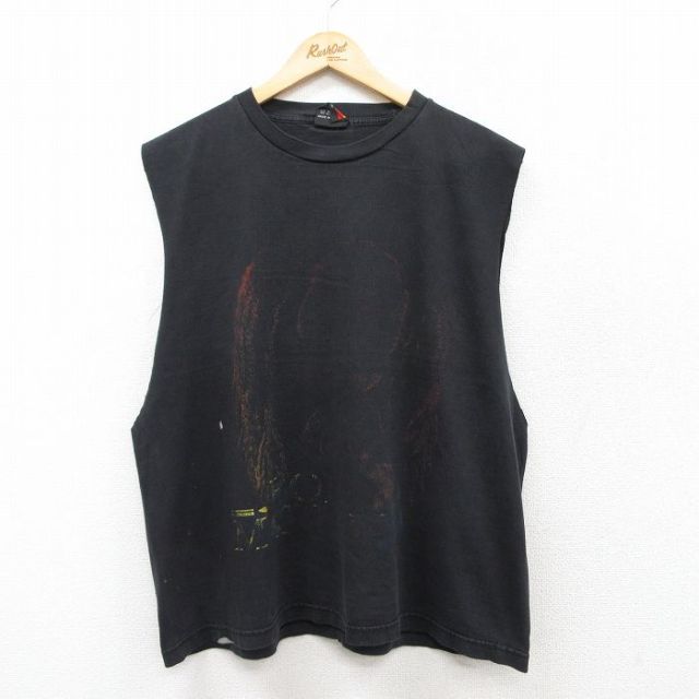 XL★古着 ノースリーブ ロック バンド Tシャツ メンズ ボブマーリー 大きいサイズ コットン クルーネック 黒 ブラック 25jul19 中古