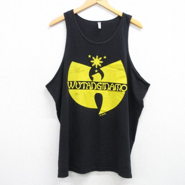 XL★古着 タンクトップ メンズ WUTANGINAMO 大きいサイズ コットン クルーネック 黒 ブラック 25jul25 中古