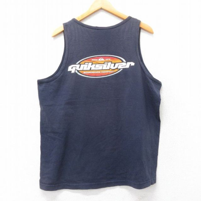 XL★古着 クイックシルバー QUIKSILVER ビンテージ タンクトップ メンズ 90年代 90s ビッグロゴ 大きいサイズ コットン クルーネック USA製 紺 ネイビー 【spe】 25jul25 中古