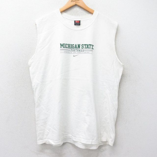 XL★古着 ナイキ NIKE ノースリーブ ビンテージ Tシャツ メンズ 00年代 00s ミシガン スパルタンズ 大きいサイズ コットン クルーネック 白 ホワイト 25jul25 中古