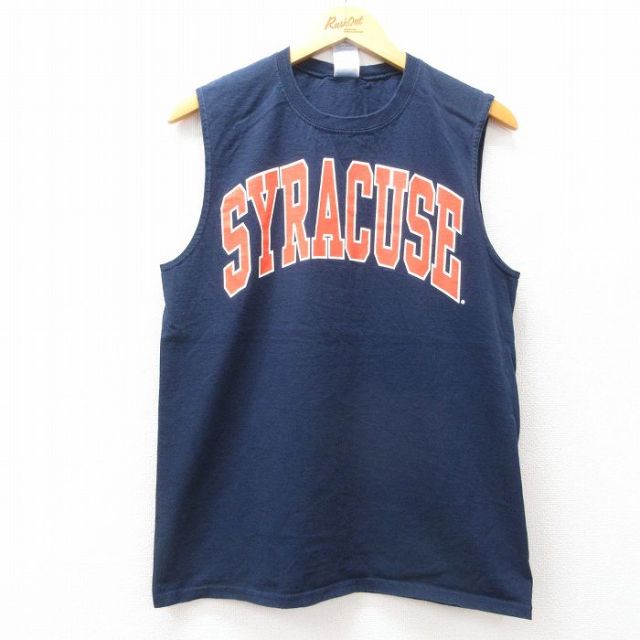 M★古着 ノースリーブ ビンテージ Tシャツ メンズ 00年代 00s シラキュース コットン クルーネック 紺 ネイビー 25jul26 中古