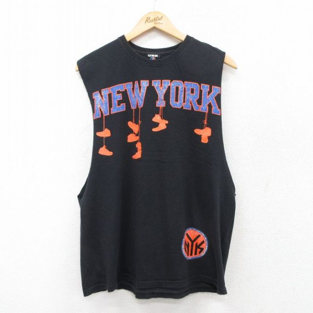 L★古着 ノースリーブ Tシャツ メンズ NBA ニューヨークニックス コットン クルーネック 黒 ブラック バスケットボール 25jul26 中古
