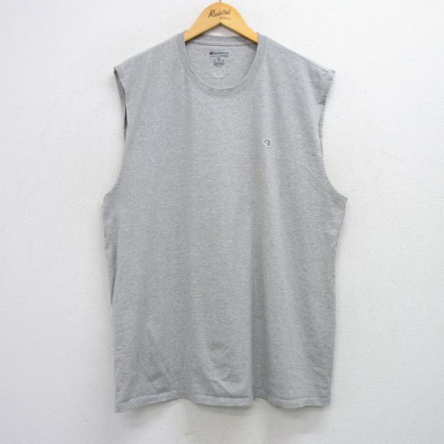 【20%OFF】XL★古着 チャンピオン champion ノースリーブ Tシャツ メンズ ワンポイントロゴ 大きいサイズ クルーネック グレー 霜降り 25jul29 中古