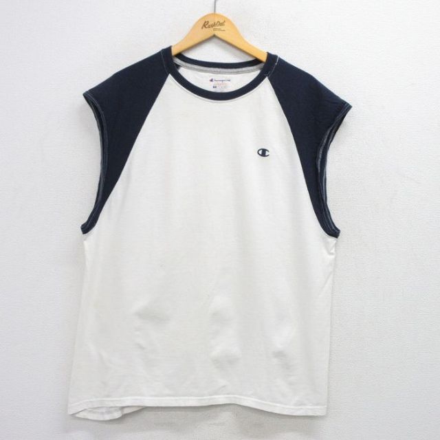 【50%OFF】チャンピオン ノースリーブTシャツ ワンポイントロゴ ホワイト XL | 古着
