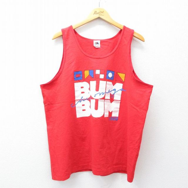 XL★古着 フルーツオブザルーム ビンテージ タンクトップ メンズ 80年代 80s BUM コットン クルーネック USA製 赤 レッド 25jul30 中古
