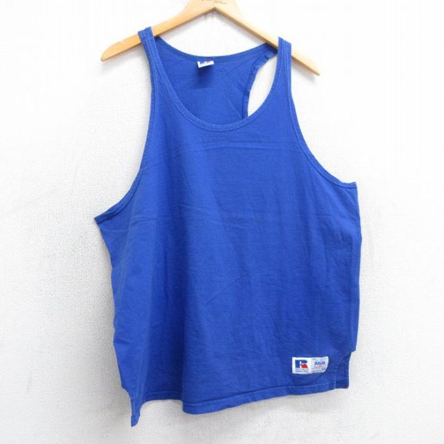 【50%OFF】XL★古着 ラッセル ビンテージ タンクトップ メンズ 90年代 90s 無地 大きいサイズ コットン クルーネック USA製 青 ブルー 【spe】 25aug01 中古
