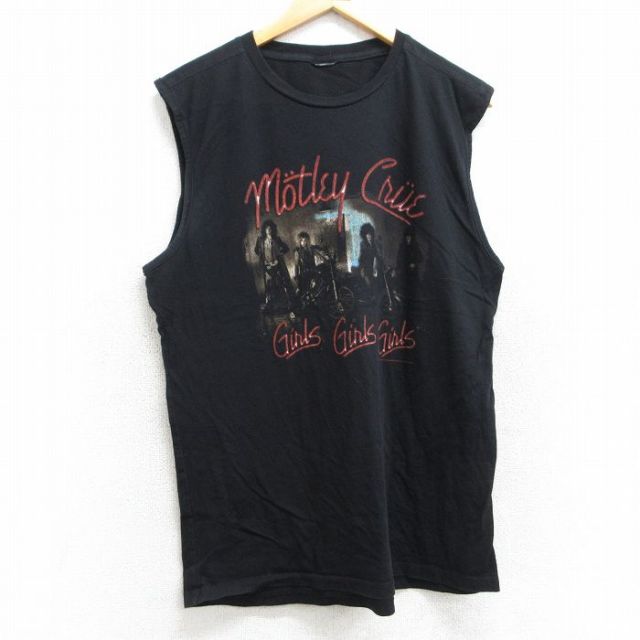 【50%OFF】L★古着 ノースリーブ ロック バンド Tシャツ メンズ モトリークルー クルーネック 黒 ブラック 25aug08 中古