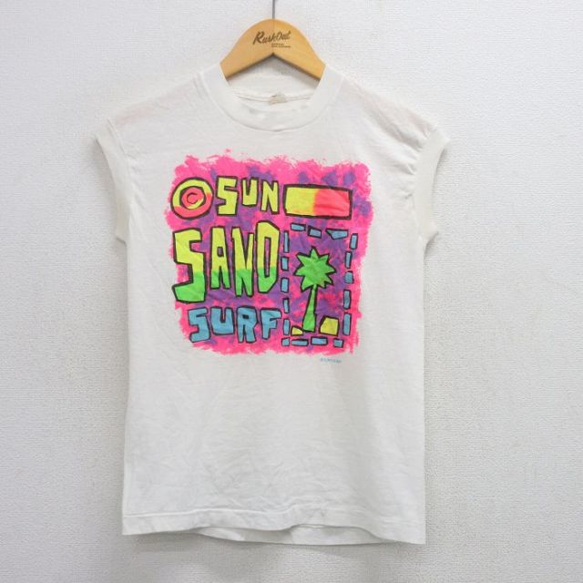 【50%OFF】S★古着 スクリーンスターズ ノースリーブ ビンテージ Tシャツ メンズ 80年代 80s SAN SAND サーフ クルーネック 白 ホワイト 25aug09 中古