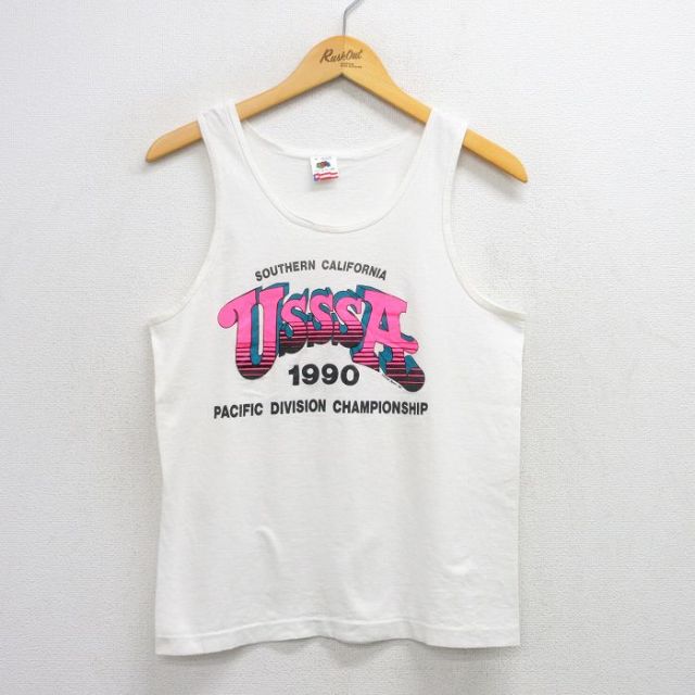 M★古着 フルーツオブザルーム ビンテージ タンクトップ メンズ 90年代 90s USSSA コットン クルーネック USA製 白 ホワイト 25aug09 中古