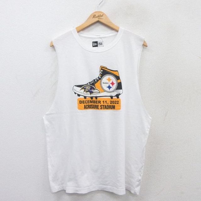 XL★古着 ニューエラ ノースリーブ Tシャツ メンズ NFL ピッツバーグスティーラーズ ボルチモアレイブンズ コットン クルーネック 白 ホワイト アメフト スーパーボウル 25aug12 中古
