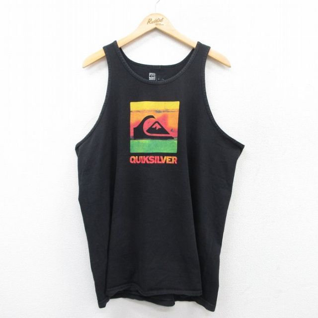 XL★古着 クイックシルバー QUIKSILVER タンクトップ メンズ ビッグロゴ 大きいサイズ コットン クルーネック 黒 ブラック 25aug12 中古