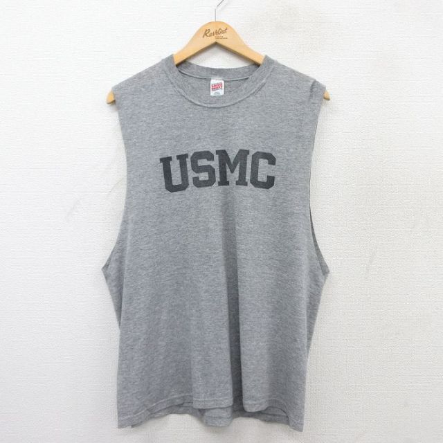 L★古着 ノースリーブ ビンテージ Tシャツ タンクトップ メンズ 90年代 90s ミリタリー USMC クルーネック USA製 グレー 霜降り 【spe】 25aug13 中古
