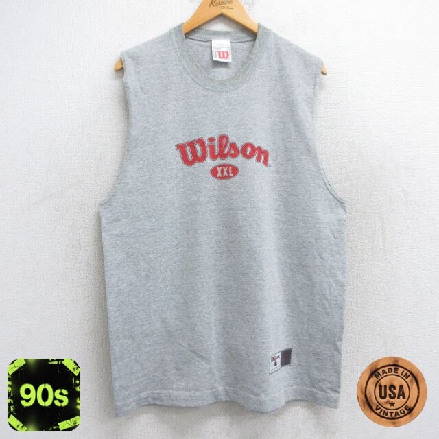 【50%OFF】ウィルソン 90s ノースリーブTシャツ ビッグロゴ グレー L | 古着