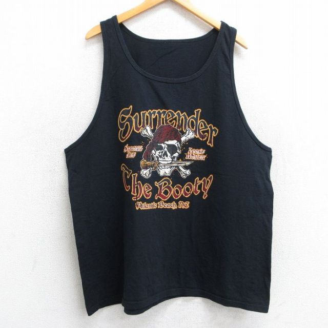 【50%OFF】XL★古着 タンクトップ メンズ スカル Surrender 大きいサイズ クルーネック 黒 ブラック 25aug13 中古