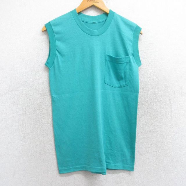 【50%OFF】80s ノースリーブTシャツ 胸ポケット付き グリーン S | 古着