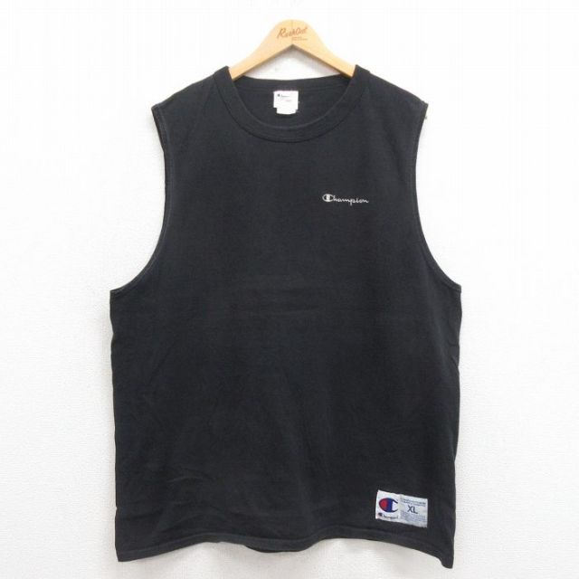 XL★古着 チャンピオン Champion ビンテージ タンクトップ メンズ 00年代 00s ワンポイントロゴ 大きいサイズ コットン 黒 ブラック 25aug13 中古