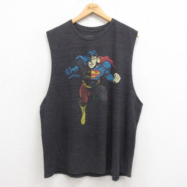 XL★古着 タンクトップ メンズ DCコックス バットマン BATMAN スーパーマン グレー 霜降り 25aug18 中古