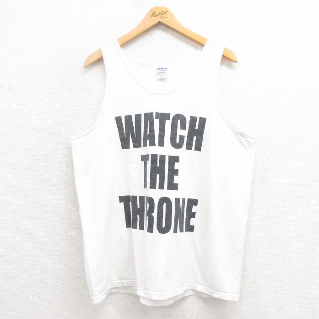 XL★古着 ヒップホップ ラップ タンクトップ WATCH THRONE コットン 白 ホワイト 25aug18 中古 メンズ