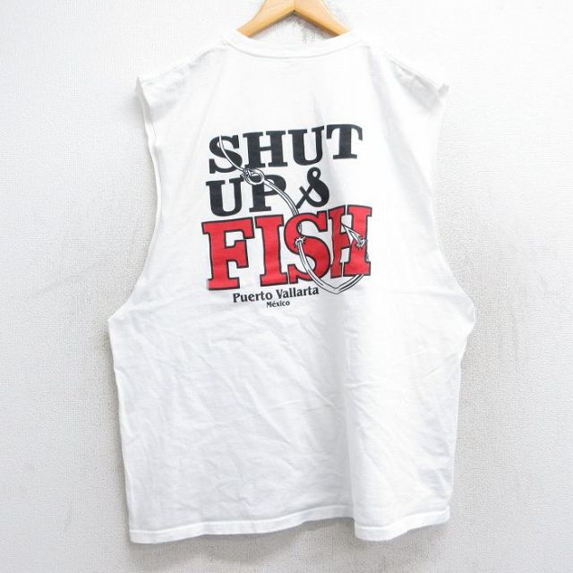 ノースリーブTシャツ FISH ホワイト XL | 古着
