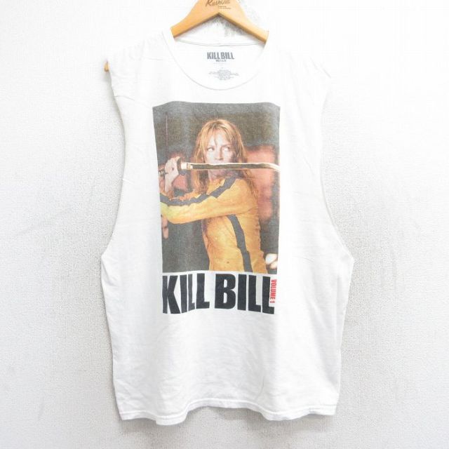 XL★古着 ノースリーブ Tシャツ メンズ 映画 キルビル コットン クルーネック 白 ホワイト 25aug18 中古