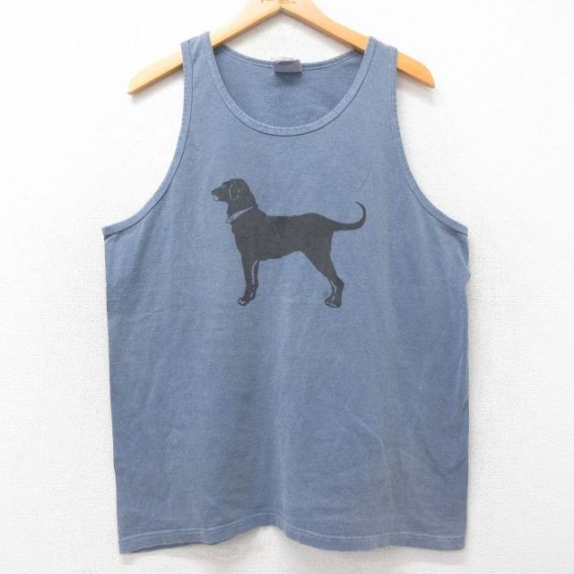 XL★古着 The Black Dog ビンテージ タンクトップ メンズ 90年代 90s 犬 コットン クルーネック 薄紺 ネイビー 25aug20 中古