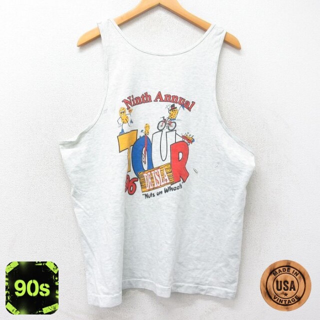 【50%OFF】フルーツオブザルーム 90s タンクトップ NUTS ON WHEELS グレー XL | 古着