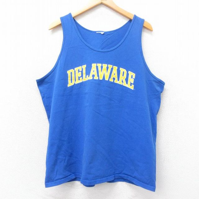 XL★古着 ノースリーブ ビンテージ Tシャツ メンズ 00年代 00s DELAWARE クルーネック 青 ブルー 25aug20 中古