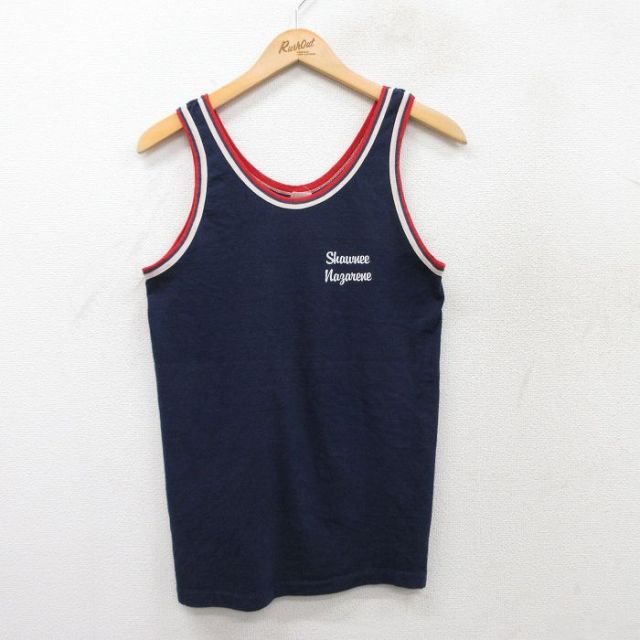 S★古着 ビンテージ タンクトップ メンズ 80年代 80s Shawnee Nazarene 24 クルーネック 紺 ネイビー 25aug22 中古