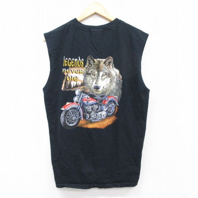 ノースリーブTシャツ オオカミバイク ブラック L | 古着
