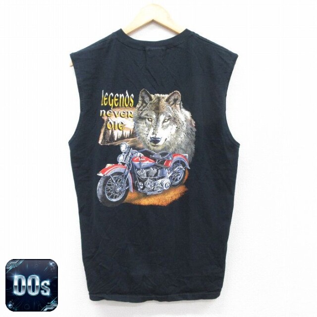 【50%OFF】ノースリーブTシャツ オオカミバイク ブラック L | 古着