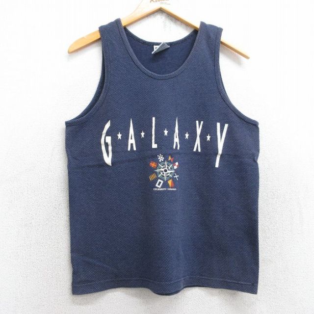 【50%OFF】M★古着 ビンテージ タンクトップ メンズ 90年代 90s ギャラクシー クルーネック USA製 紺 ネイビー 25aug23 中古