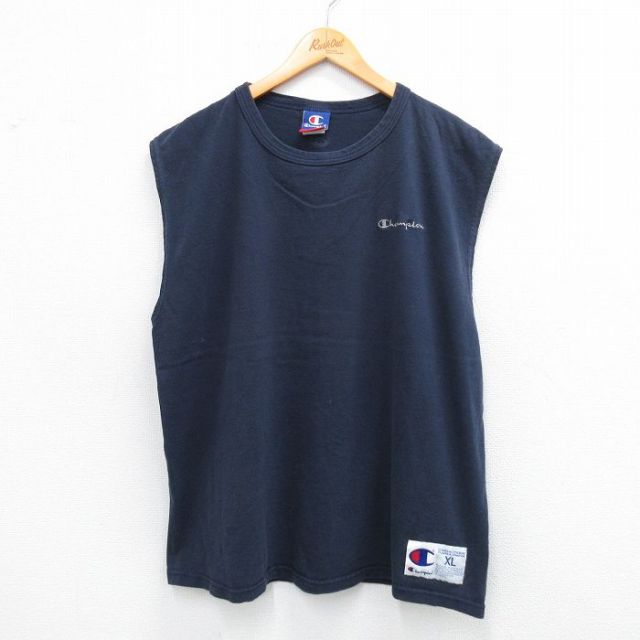 【50%OFF】チャンピオン ノースリーブTシャツ ワンポイントロゴ ネイビー XL | 古着