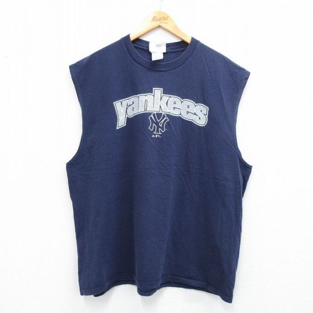 アディダス 00s ノースリーブTシャツ NEW YORK YANKEESプリント ネイビー XL | 古着