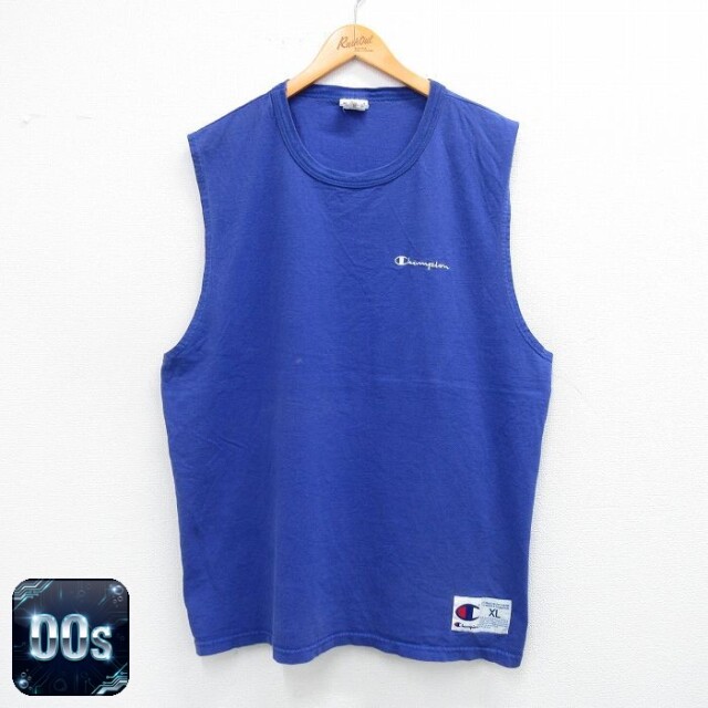 チャンピオン 00s ノースリーブTシャツ ワンポイントロゴ ブルー XL | 古着