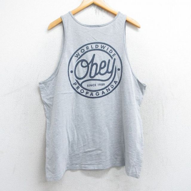 XL★古着 オベイ OBEY ビンテージ タンクトップ メンズ 00年代 00s ビッグロゴ クルーネック グレー 霜降り 25aug28 中古