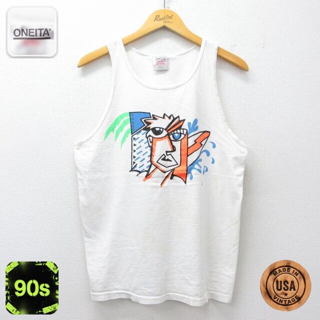 【20%OFF】オニータ 90s タンクトップ 顔 ホワイト メンズM相当 | 古着