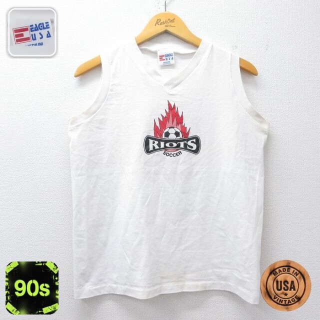 【20%OFF】90s ノースリーブTシャツ RIOT ホワイト メンズM相当 | 古着
