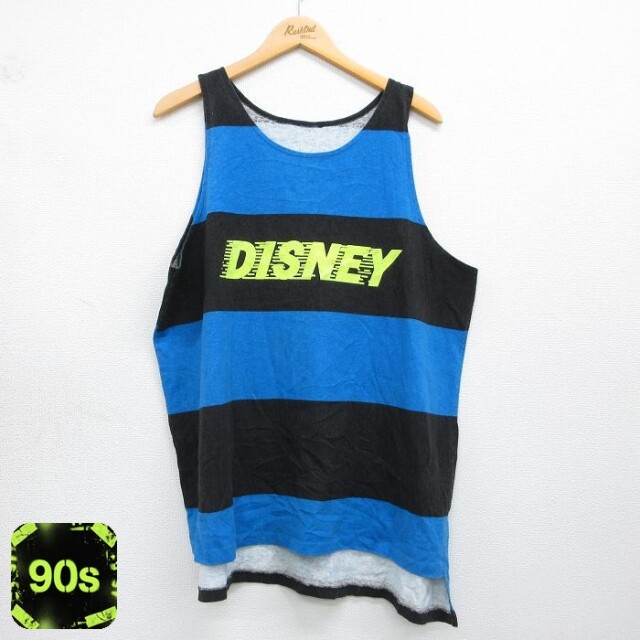 【20%OFF】90s タンクトップ DISNEYボーダー ブルー メンズXL相当 | 古着