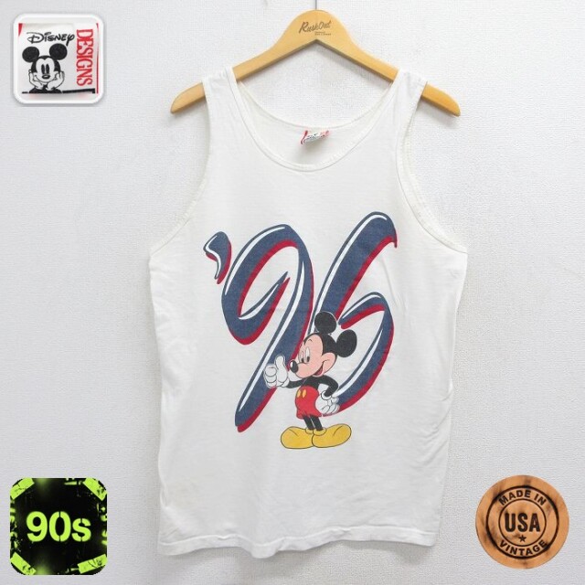 【20%OFF】ディズニー 90s タンクトップ ミッキー ホワイト メンズM相当 | 古着