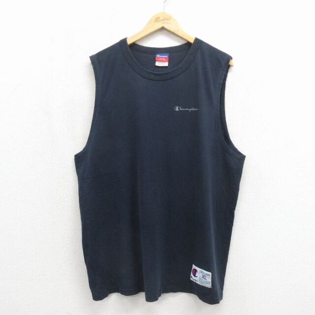 チャンピオン 00s ノースリーブTシャツ ワンポイントロゴ ネイビー メンズXL相当 | 古着