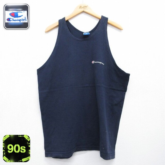 【20%OFF】チャンピオン 90s タンクトップ ワンポイントロゴ ネイビー メンズXL相当 | 古着