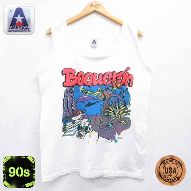 【20%OFF】90s タンクトップ BOQUERON ホワイト メンズL相当 | 古着