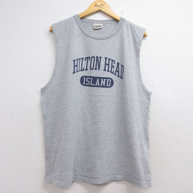 XL★古着 ノースリーブ ビンテージ Tシャツ メンズ 90年代 90s HILTON HEAD クルーネック USA製 グレー 霜降り 26jun10